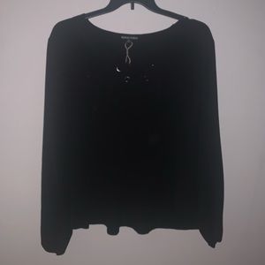 Plus Size Black Lace Up Blouse